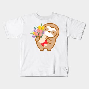 Cute Flower Bouquet Sloth Kids T-Shirt